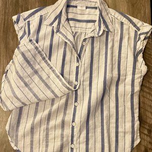 Blue and white striped blouse